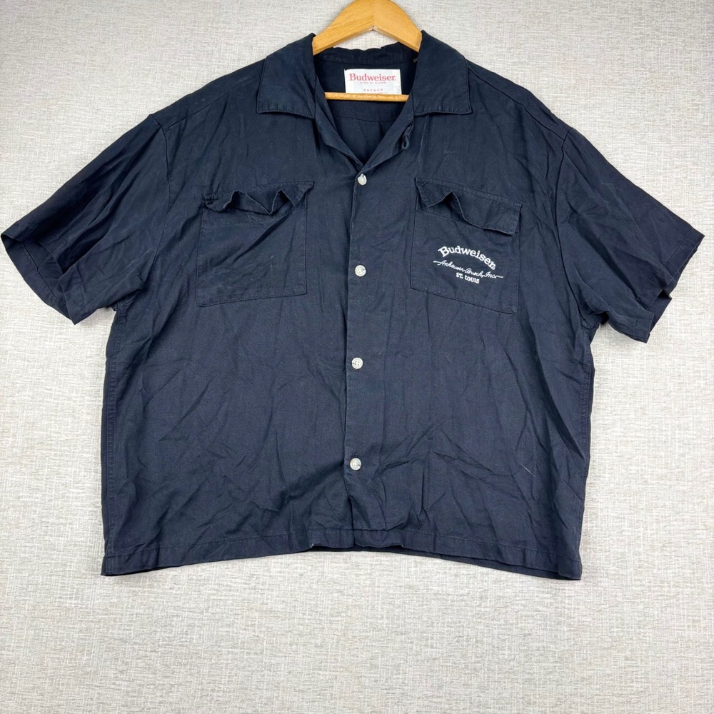PacSun Budweiser Anheuser-Busch Short Sleeve Button Up Shirt Black Large